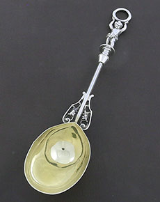 Wood & Hughes sterling serving spoon with cherub finial